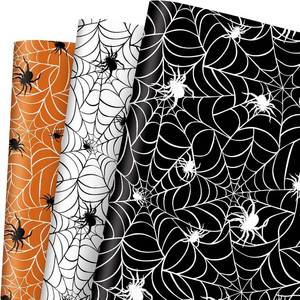 lot 2245 image: JarThenaAMCS 12 Sheets Halloween Wrapping Paper -Not Roll- Spider Web Gift Wrap Paper Orange White Black Folded Flat DIY Art Craft Paper for Party Packaging, 19.7 x 27.6 Inch