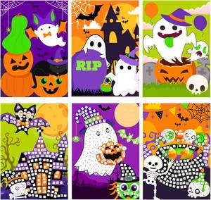 lot 2250 image: Cheerupp 6 Pc Halloween Mosaic Sticker Art Crafts, Spooky Foam Mosaic Creative DIY Sticker-by-Number Handmade Kits, Halloween Themed Party and Activity Favors Decorations Supplies