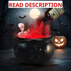 lot 2290 image: Halloween Decoration Set, Ultrasonic Mist Maker Fogger with Black Witch Cauldron DIY Magic Floating Bottles Halloween Skeleton Splash Guard, Spooky Hocus Pocus Party Decor for Home Garden Kitchen Yard