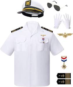lot 2291 image: 8PCS Yacht Captain Sailor Costume Adult Shirt with Hat Epaulets Gloves Accessories Set for Halloween and Role Playing Size Large