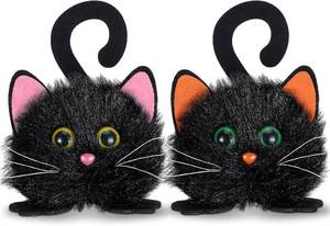 lot 2293 image: Wonderjune 2 Pcs Halloween Pompom Cat Black Halloween Stuffed Animal Fake Black Cat Fall Decor Tiered Tray Decor Mantle Decorations
