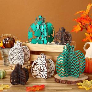 lot 2294 image: 12 Pcs Thanksgiving Pumpkin Decor Harvest Wooden Table Signs 3D Pumpkin Tabletop Decor Farmhouse Tiered Tray Decorations Autumn Block Centerpieces Standing Sign for Fall Home Kitchen