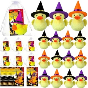 lot 2298 image: 12 Sets Halloween Mini Plush Duck Gifts Soft Stuffed Animal Duck with Cards and Organza Bags for Halloween Party Favor Exchange Gifts Keychain Decorations Bag Fillers