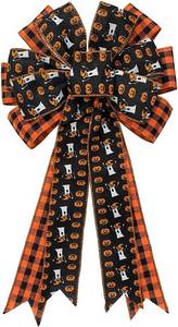 lot 2314 image: Large Black Red Buffalo Plaid Wreath Bow - Ghost Pumpkin Halloween Decoration for IndoorOutdoor WallDoor