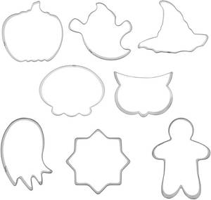 lot 2318 image: 8Pcs Stainless Steel Halloween Baking Mold Set Candy and Chocolate Molds Flexible Baking Molds for Party Halloween Kitchen Size M Silver Random Pattern