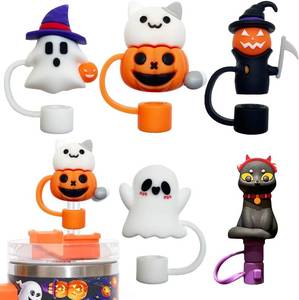 lot 2321 image: 3D Halloween Straw Cover Cap for Stanley Cup,2024 New Cute Ghost Halloween Straw Toppers, Dustproof Silicone Straws Covers, Halloweens Stanley Cup Accessories(10mm5PCS - Color 1)