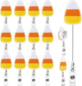 lot 2361 image: Landical 12 Pcs Candy Corn Shaped Badge Reel with Alligator Clip Halloween