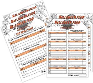 lot 2365 image: Lot if 2, Halloween Friendly Feud Game, Family Game Night, Halloween Quiz, Halloween Trivia Adult Games, Halloween Party Game for Family Activity - 30 Halloween Feud Cards and 3 Fast Money Round Cards (02)