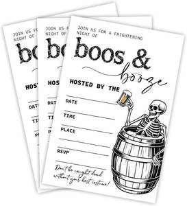 lot 2366 image: Lot of 2, Halloween Costume Party Invitations With Envelopes - Skeleton Boos & Booze - 20 Retro Invites With Matching Envelopes - Costume Party, Scary, Spooky Invite Cards For Adults, Party Supplies - A13