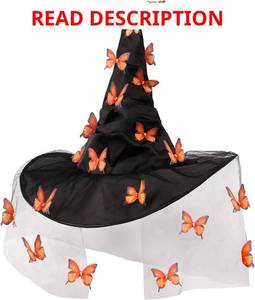 lot 2379 image: MGupzao Witch Hat for Women with Veil, Butterfly Halloween Costume Accessories, Witches Hat for Halloween Party