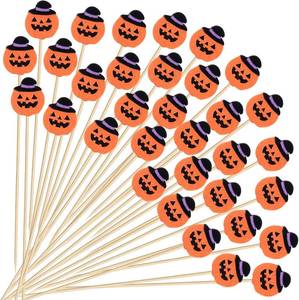 lot 2391 image: Honeydak 400 Pcs Halloween Cocktail Picks, Halloween Ghost Pumpkin Bamboo Toothpicks for Appetizers 4.7 Inch Long Decorative Cocktail Sticks Skewers for Charcuterie Drinks Fruit Party Supply(Pumpkin)