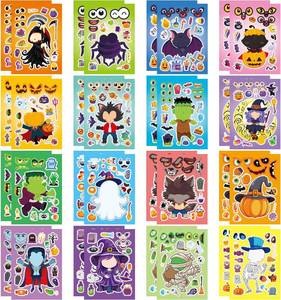 lot 2404 image: 32PCS Halloween Make a Face Stickers, Pumpkin Bat Spider Ghost Skull Mix and Match Sticker Party Games, Make Your Own Halloween DIY Stickers for Trick-or-Treat Party Supplies School Reward