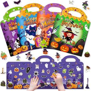 lot 2410 image: 4 Sets Halloween Reusable Sticker Books for Toddlers 1-3, Arts Crafts for Toddler 3-5, Activity Books for Kids 2-4, Toddler Toys Holiday Gifts Travel Toys Boo Basket Stuffers for Girls Boys