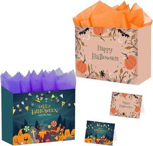 lot 2438 image: jabberwpacking 2 Pack Halloween Bag with Tissue Paper and Card 12.6 Large Trick or Treat Gift Bags for Halloween
