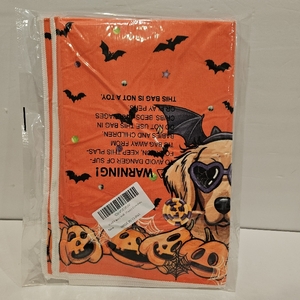 lot 2443 image: Halloween Dog Kitchen Towels Set of 2, Soft Absorbent Towels, 16x24Golden Retriever, Happy Halloween Lettering, Bats, Candy and Jack O Lantern Decor