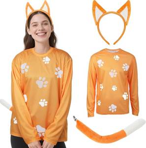 lot 2458 image: Mepase 3 Pcs Halloween Blue Orange Dog Cartoon Costume Set T Shirt with Dog Ear Headband and Tail for Halloween Party Cosplay