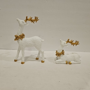 lot 2471 image: Zensounding 2PCS Christmas Deer Pendant Bedding and Standing Gold Deer Resin Home Decoration Suitable for Fireplace Living Room Dining Table Christmas Decoration (White)