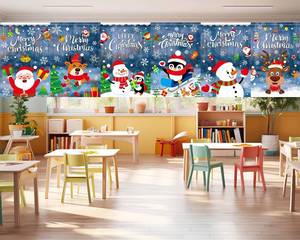 lot 2573 image: 6 Pcs 36 x 24 Christmas Classroom Curtains Xmas Santa Elk Snowman Window Covers Classroom Supplies Christmas Tree Snowflake Reindeer Window Cover for Kids New Year Holiday Bedroom Decorations