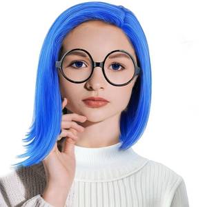 lot 2595 image: Halloween Costume Wig for Women Glasses Short Blue Bob Wig Fun Emotion Anime Halloween Cosplay Wig (Adults)