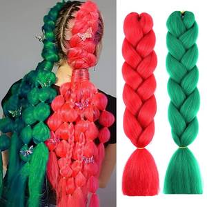 lot 2616 image: Red Green Ombre Jumbo Color Braiding Hair Extensions for Women Girls Christmas High Temperature Synthetic Fiber Twist Crochet Braids Hair Pre Stretch 24 Inch