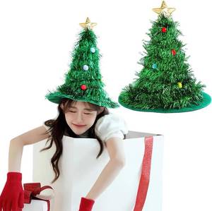 lot 2622 image: Christmas Hat Santa Green Christmas Tree Hat Shiny Tinsel Hat Non-Woven Fabric Rain Silk Glitter Christmas Tree Hat for Women Girls Adults Xmas Party Home Festival Holiday Costume Props