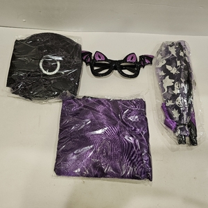 lot 2643 image: 4PcsHalloween Witch Costume SetforGirls-Hallow con Dress, C bak, H at, Broom stick, Glasses-Witch O utfit for Party with bonus Black wig