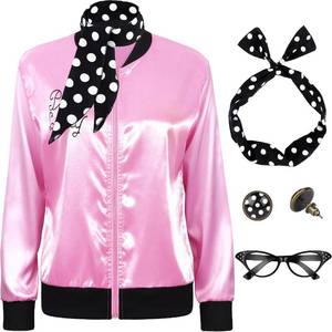 lot 2644 image: 1950s Women Pink Satin Jacket 50s Outfit for Women Halloween Party Costume Medium