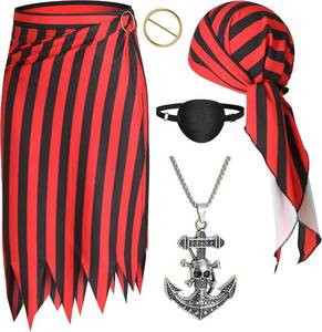 lot 2663 image: Pirate Costume Women Skirt Dress Accessories Set with Head Scarf Eye Patch Necklace Halloween Pirate Outfits