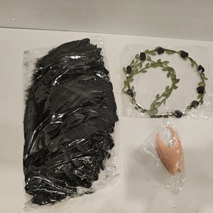 lot 2669 image: Green vine and black rose circlet paired with matching elf ears and wings. Medium