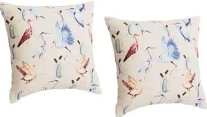 lot 2700 image: Hampton Bay 18 in. x 18 in. Outdoor Patio Throw Pillow in Allover Bird (Set of 2) Retail $36.00