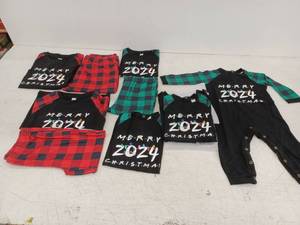 lot 10555 image: Merry 2024 Christmas Baby Pajama Sets - Plaid, Various Sizes