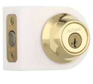 lot 10558 image: Kwikset 660 Deadbolt Bright Brass Model 5064905-2 Pack