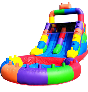 lot 5 image: 26FT Block Party Inflatable Water Slide for Adults Kids, Commercial Grade Double Lane Racing PVC with 1100W Blower & Splash Pool, Heavy Duty Blow Up Waterslide for Backyard Outdoor Summer Fun - Retail $1,499