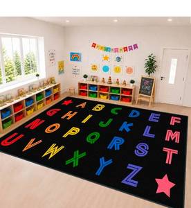 lot 22 image: Large Classroom Rug Elementary with Alphabet 13x77, Black, Seats 28  100% Nylon,No Sliding,Fireproof,Reinforced Egde,Circle Time,Seating,Educational Area Rugs for Preschool,Playroom,Daycare - Retail $182