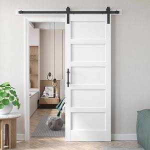lot 23 image: Fredbeck 32x84 inch White Barn Door with 5.5FT Sliding Door Hardware Kit Included & Handle,Solid,MDF,PVC Surface,DIY Assembly,5-Panel,Fit 29in-30in Opening - Retail $206