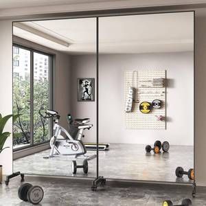 lot 25 image: 82x44 Home Gym Rolling Mirror, Tempered��Glass Floor Mirror with Wheels - Retail $460