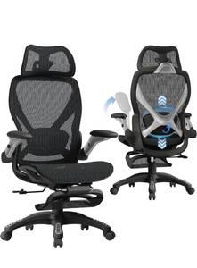lot 37 image: ELABEST X100 Ergonomic Mesh Office Chair with Footrest, Big and Tall Hone Desk Chair with 5D Flip-Up Arms, Adjustable 3D Lumbar Support,Gaming & Executive Computer Chairs - Retail $349