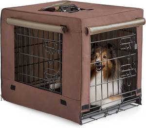 lot 38 image: DONORO Dog Crates for Small Size Dogs Indoor Double Door Dog Kennels & Houses for Puppy and Cats, Collapsible Metal Contour Dog Cages (Brown, 24.0 L x 18.0 W x 20.0 H) - Retail $50