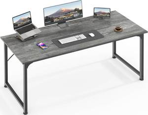 lot 41 image: Huuger Modern Simple Office Desk, 55 Inch, Gaming & Work Desk with Storage, Large Legroom, Metal Frame, Grey - Retail $80