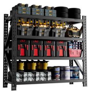 lot 42 image: LOVMOR 4-Tier 67 in W x 63 in H x 23.7 in D Adjustable Heavy Duty Metal Shelving Unit 5000 lbs Steel for Garage Warehouse Basement - Retail $381