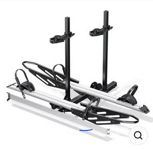 lot 61 image: 2-Bike Hitch E-bike Rack with Ramp, Fat Tire Electric Bike Carrier, 200 LBS Capacity, Fits 2 Receiver - Retail $489