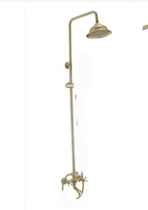 lot 4022 image: Double Handle Shower Faucet Tub Spout, Brass, 2 Knobs, Brushed Gold