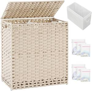 lot 4023 image: $71 SETVSON Laundry Hamper with Lid PE Rattan Basket, Light Khaki