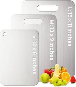lot 4033 image: $50 Titanium Cutting Board Set of 3, 100% Pure Titanium, Double-Sided