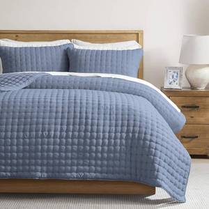 lot 4039 image: $50 WDCOZY Cloud Soft Quilt Set, King Size Dusty Blue 3 Pieces 104x90