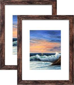 lot 4047 image: LUCKYLIFE 16x20 Picture Frames with Mat, Pack of 2, Rustic Brown