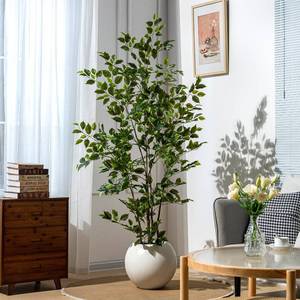 lot 4052 image: $120 Bailikang 6ft Artificial Ficus Tree, Faux Tree with Silk Leaves