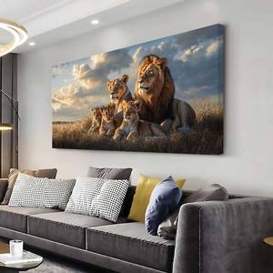 lot 4063 image: $60 ZESTRILIA Blue Lion Family Wall Art - Canvas Painting (40x20)