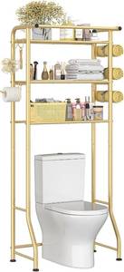 lot 4121 image: Simple Trending 3-Tier Over-Toilet Rack, Bathroom Shelf, Gold