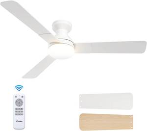 lot 4128 image: $90 Amico 52-Inch White Low-Profile Ceiling Fan with Light & Remote